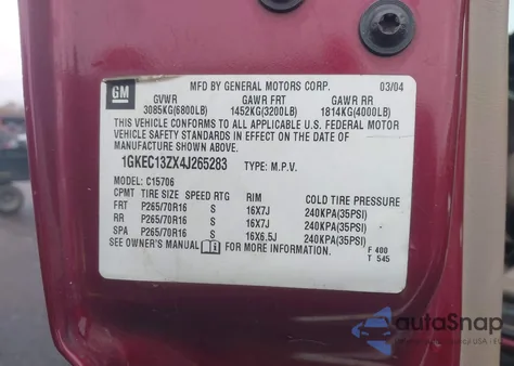 2004 GMC Yukon Slt z USA, uszkodzony, nr VIN 1GKEC13ZX4J265283